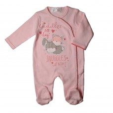 Pijama salopeta roz cu iepuras si pisica (0-24 luni)