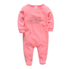 Pijama roz corai cu animale 0-12 luni