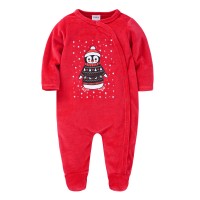 Pijama rosie cu design de iarna, pinguin, 0-12 luni 
